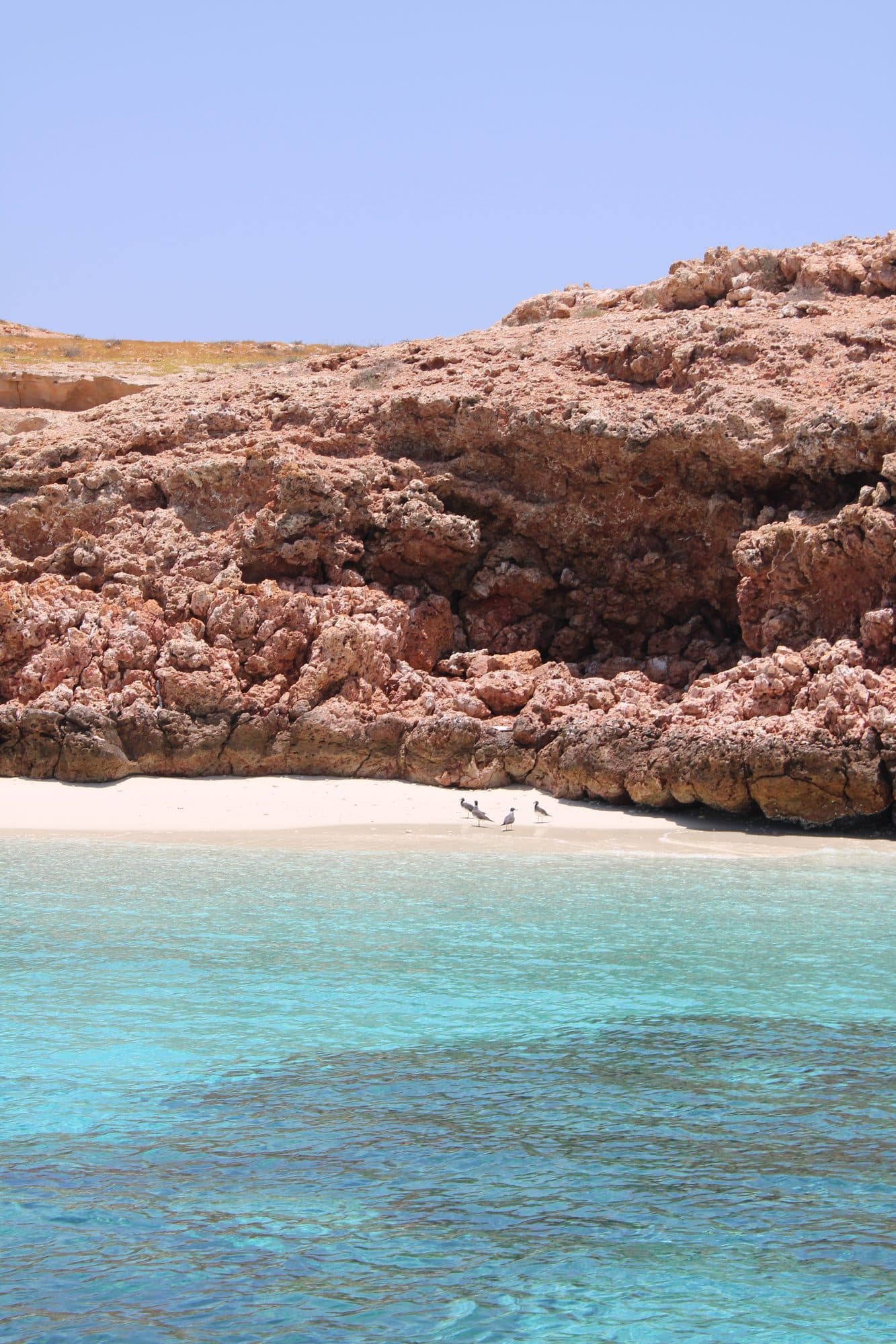 A white-sand spit and turquoise shallows at the Daymaniyat Islands